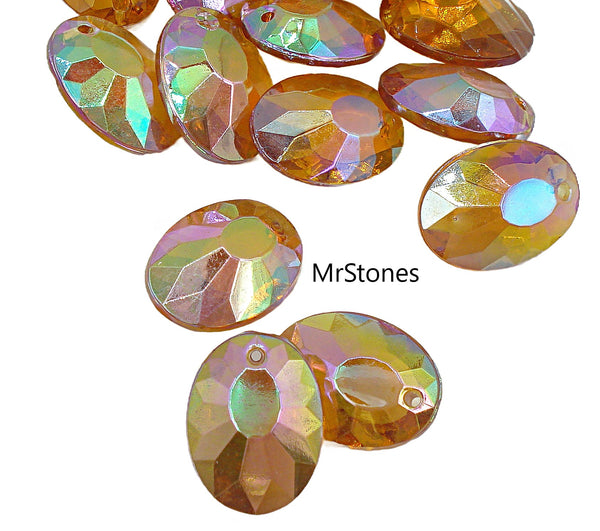 18x14mm (BEAD) Topaz AB Faceted Oval Glass Vintage Bead Pendant