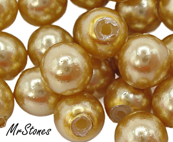 4mm Gold Color Half Drilled One Hole Glass Pearl