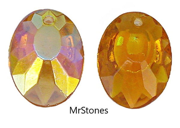 18x14mm (BEAD) Topaz AB Faceted Oval Glass Vintage Bead Pendant