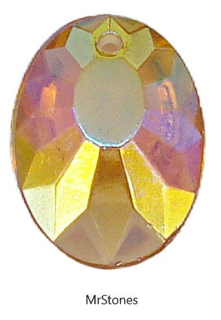 18x14mm (BEAD) Topaz AB Faceted Oval Glass Vintage Bead Pendant