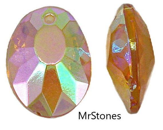 18x14mm (BEAD) Topaz AB Faceted Oval Glass Vintage Bead Pendant