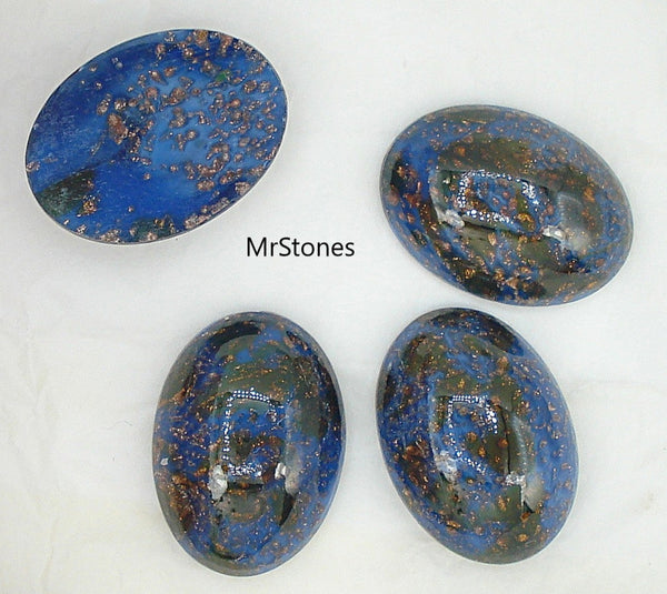 25x18mm (1685) Lapis Blue Copper Glitter Oval Cabochon Czech