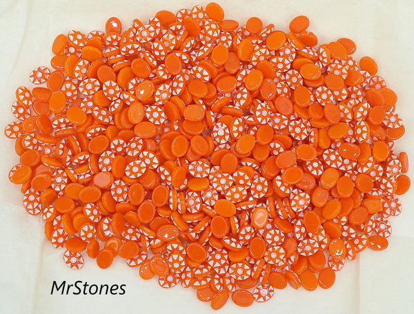 8x6mm (2195) Orange Oval Cabochon White Rays Petals Flower $1.00/5pcs or $5.95/100pcs
