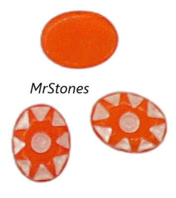 8x6mm (2195) Orange Oval Cabochon White Rays Petals Flower $1.00/5pcs or $5.95/100pcs