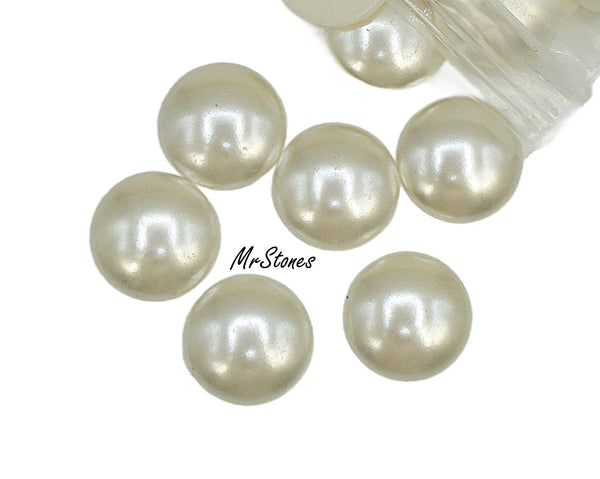 20mm Light Creme Lower Dome Round Imitation Pearl Cabochon Acrylic