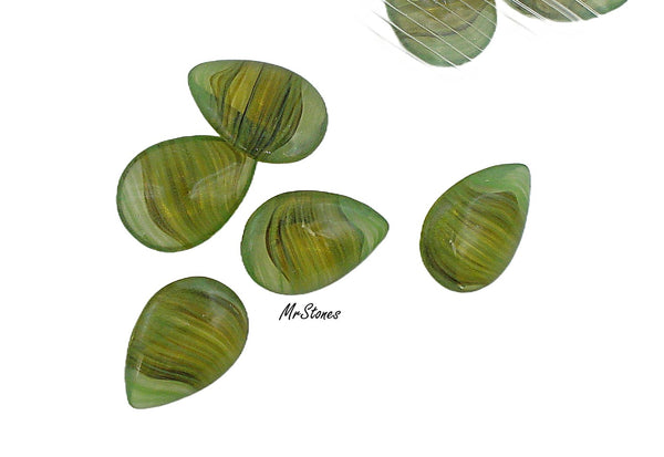 18x13mm (3101) Olivine Topaz Striped Agate Pendeloque Buff Top Doublet