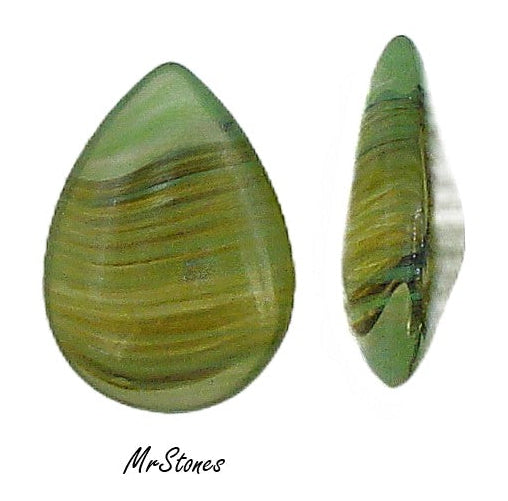 18x13mm (3101) Olivine Topaz Striped Agate Pendeloque Buff Top Doublet