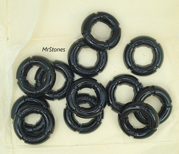 30mm (2468) Jet Black Round Cabochon Life Preserver Ring Shape West Germany