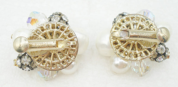 VENDOME Earrings Cluster Beads Assorted Sizes Crystal AB Pearls Rhinestones