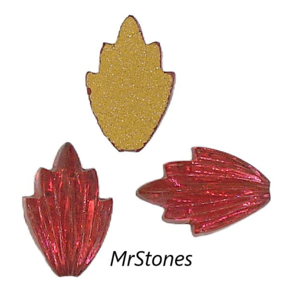 14x9mm (LEAF) Raspberry Color Flat Back Leaf Gold Foiled West Germany