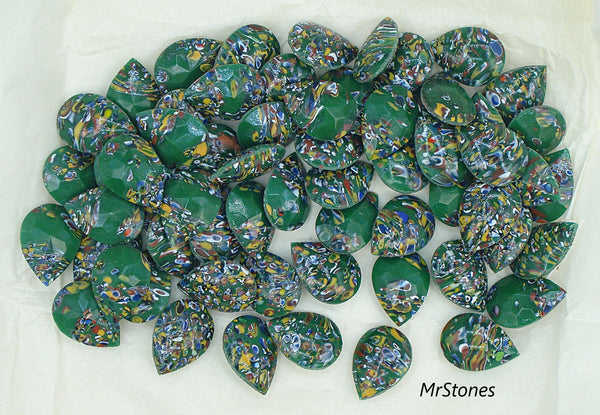 18x13mm (3101) Green Mosaic Pendeloque Pear Buff Top Doublet