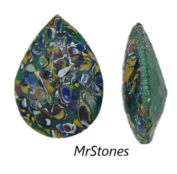 18x13mm (3101) Green Mosaic Pendeloque Pear Buff Top Doublet