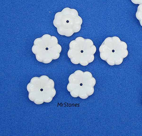 11mm (BEAD) Chalk White Opaque Glass Flower Center Hole