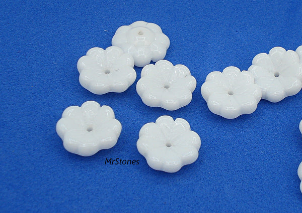 11mm (BEAD) Chalk White Opaque Glass Flower Center Hole