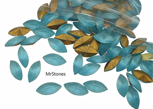 15x7mm (4200/2) Old Czech Aqua Frosted Matte Marquise Navette