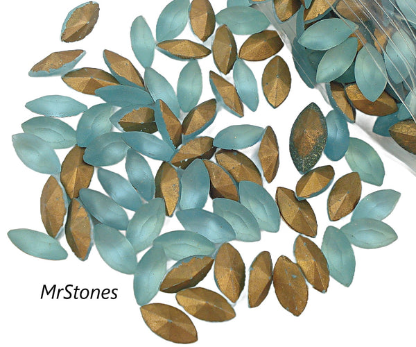 8x4mm (4200/2) Czech Aqua Blue Green Frosted Matte Marquise Navette