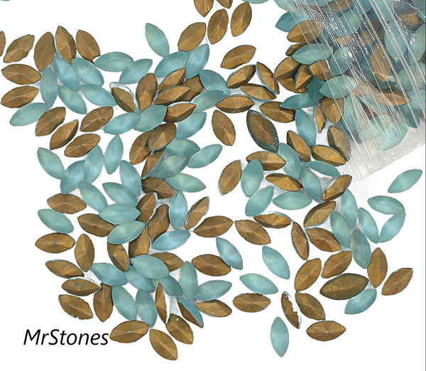 8x4mm (4200/2) Czech Aqua Blue Green Frosted Matte Marquise Navette