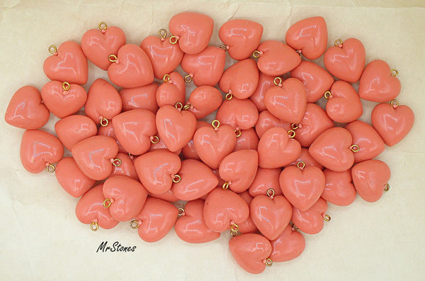 11mm Heart Coral Color Dangle 5.8mm Thick