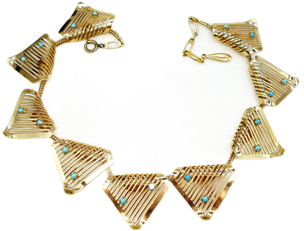 Necklace-Triangle Choker Prong Set Turquoise Ball Accents 17" x 1 1/8"