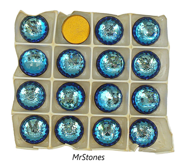 16mm (2032) Bermuda Blue Flat Back Fully Faceted Swarovski Special