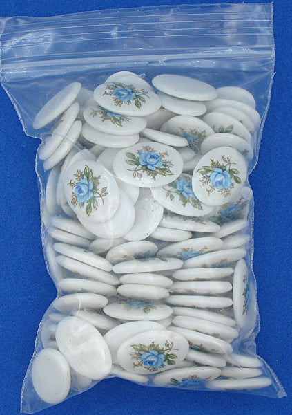 18x13mm (1685) Blue Rose Flower Decal or Painted Oval Glass Cabochon Low Dome