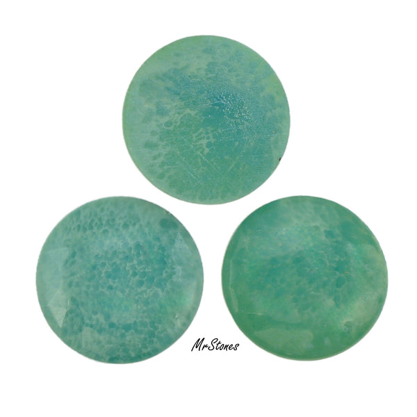 30mm (1684) Chinese Jade Green Round Cabochon Scissor Faceted Rim