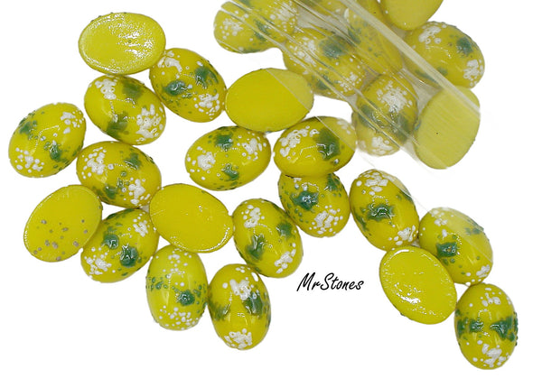 14x10mm (1685) Yellow White Green Frit Oval Cabochon