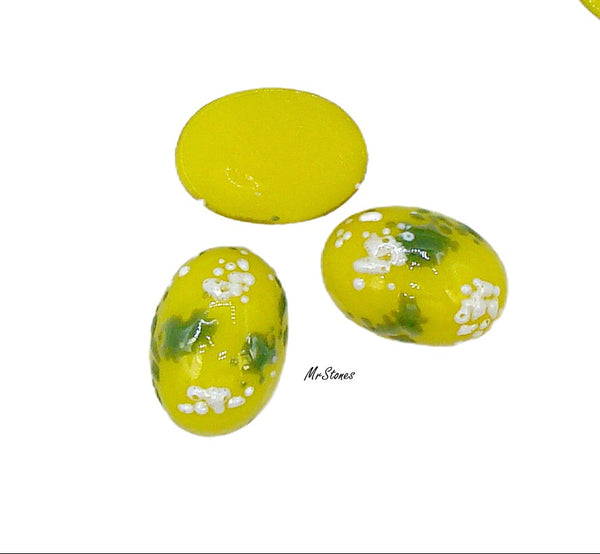 14x10mm (1685) Yellow White Green Frit Oval Cabochon