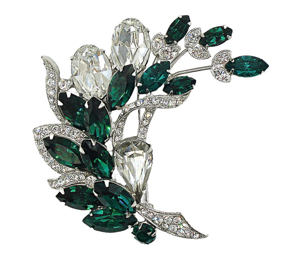 2 3/4" Eisenberg Ice Crystal Emerald Rhinestone Brooch