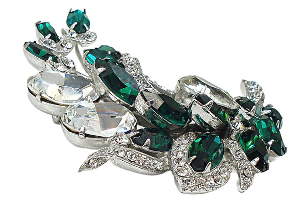 2 3/4" Eisenberg Ice Crystal Emerald Rhinestone Brooch