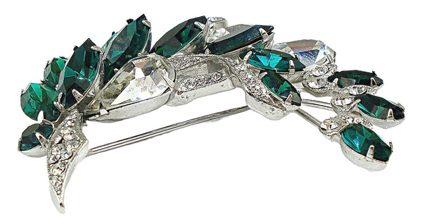 2 3/4" Eisenberg Ice Crystal Emerald Rhinestone Brooch