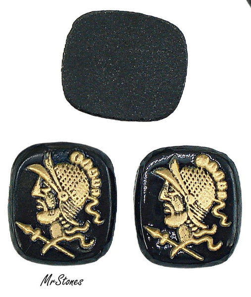 16x14mm Intaglio Antique Cushion Warrior Knight Gold on Black