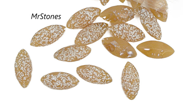 15x7mm (3146) Beige Moonstone White Textured Frit Marquise Navette Buff Top Doublet