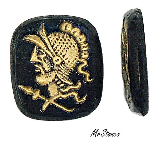 16x14mm Intaglio Antique Cushion Warrior Knight Gold on Black