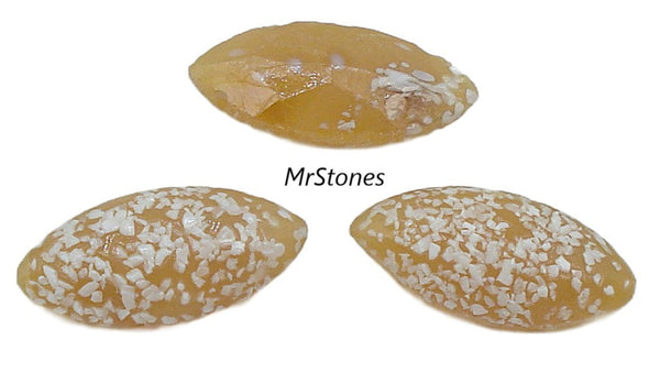 15x7mm (3146) Beige Moonstone White Textured Frit Marquise Navette Buff Top Doublet