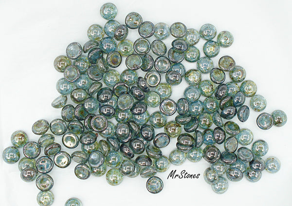 7mm (1684) Czech Green Blue Glassy Moss Round Cabochon Unfoiled