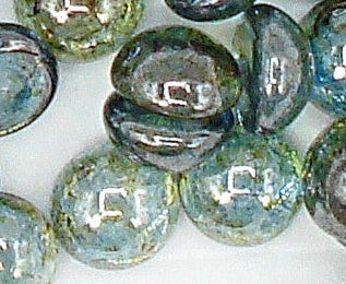 7mm (1684) Czech Green Blue Glassy Moss Round Cabochon Unfoiled