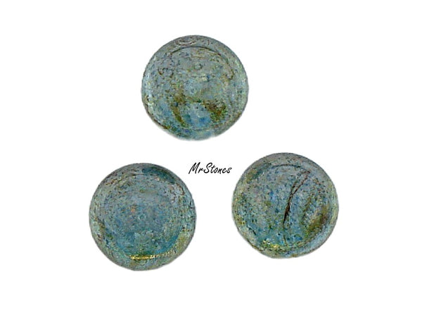 7mm (1684) Czech Green Blue Glassy Moss Round Cabochon Unfoiled