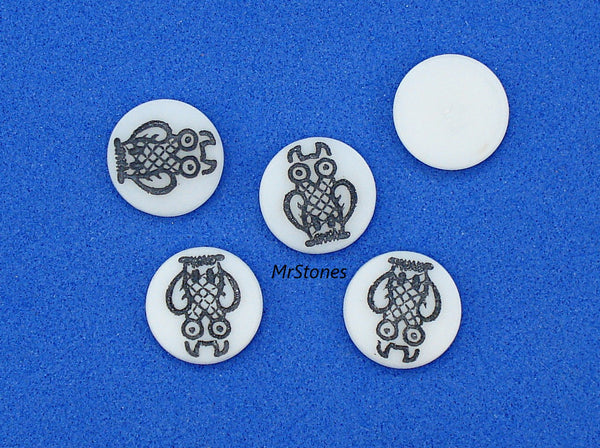 11mm (2194) White with Black Owl Round Cabochon Disc 3mm thick