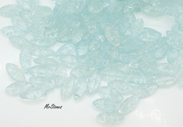 10x5mm (3146) Aqua Crackle Marquise Navette Buff Top Doublet