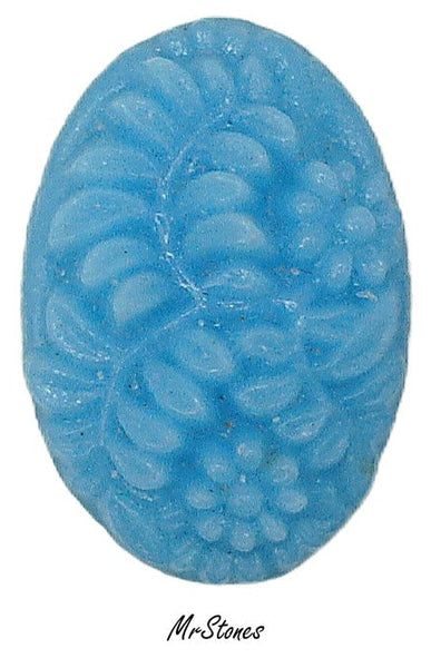 25x18mm (3304) Blue Turquoise Molded Floral Oval Cabochon Concave Back