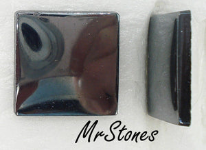 16mm (3615) Glass Hematite Square Flat Back Single Bezel Set
