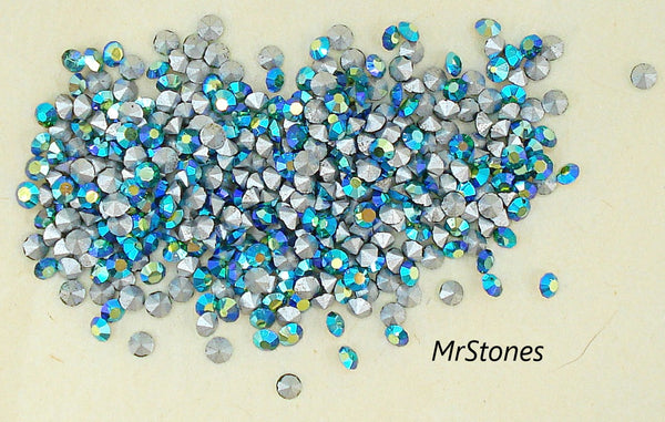 1.9mm (1100) (13pp) Czech Emerald AB Round Chaton Silver Foil