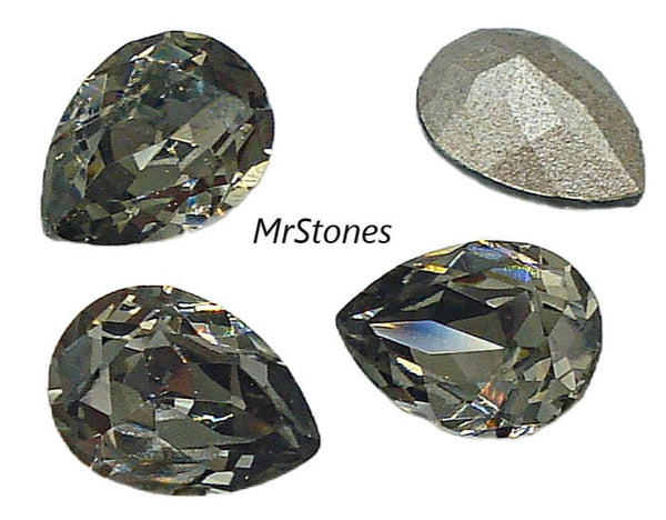 8x6mm (4320) Black Diamond Pear Pendeloque Shape Silver Foiled New Swarovski