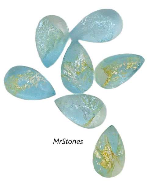 10x6mm (2390) Aqua Golden Yellow Foil Inside Cabochon Unfoiled