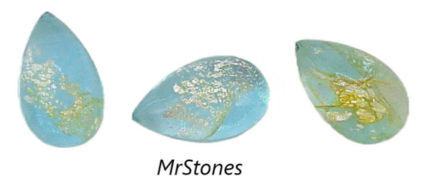 10x6mm (2390) Aqua Golden Yellow Foil Inside Cabochon Unfoiled