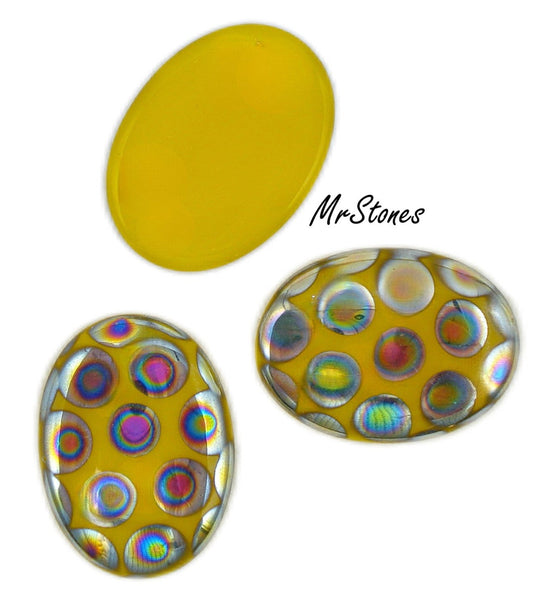 18x13mm (1685) Shiny Yellow Peacock Oval Cabochon Low Dome 3mm
