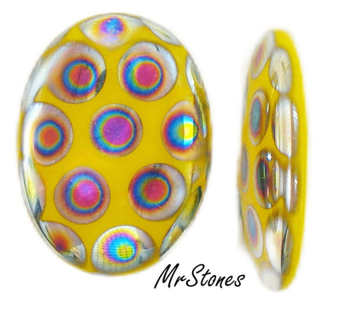18x13mm (1685) Shiny Yellow Peacock Oval Cabochon Low Dome 3mm