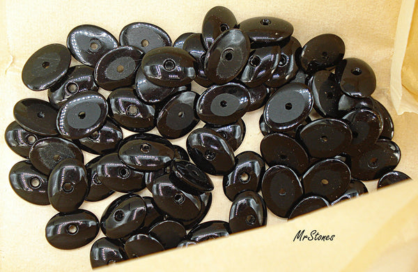 18x13mm Black Onyx Buff Top Oval w/2mm Hole 1pc/$1.95 or 3pc/$2.95