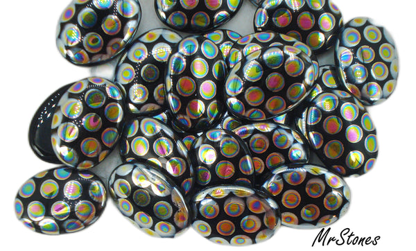 18x13mm (1685) Shiny Jet Black Peacock Oval Cabochon Low Dome 3.2mm